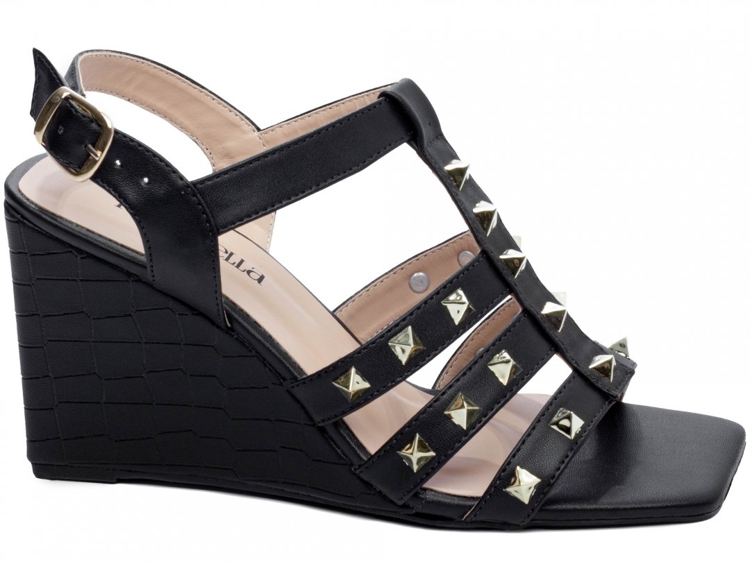 Elegancia e Conforto em Cada Passo - Sandalia Feminina Anabela Plataforma com Salto de 9cm Preto Preto 1