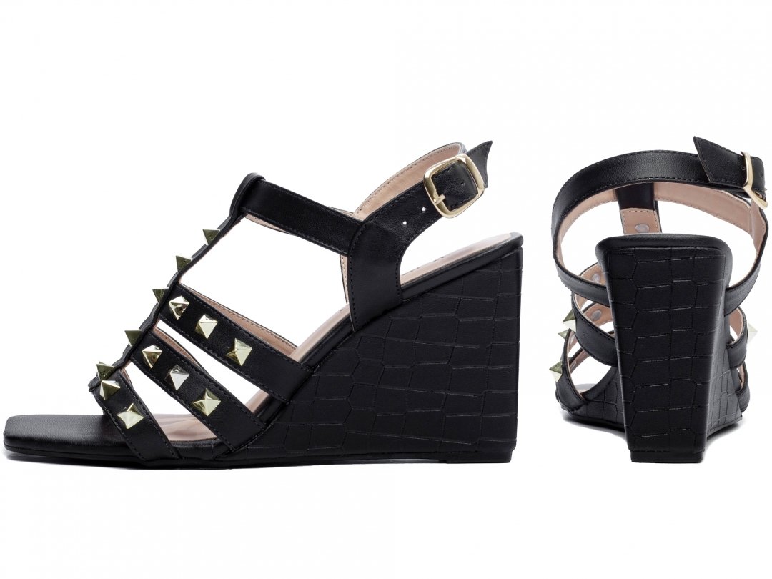 Elegancia e Conforto em Cada Passo - Sandalia Feminina Anabela Plataforma com Salto de 9cm Preto Preto 2