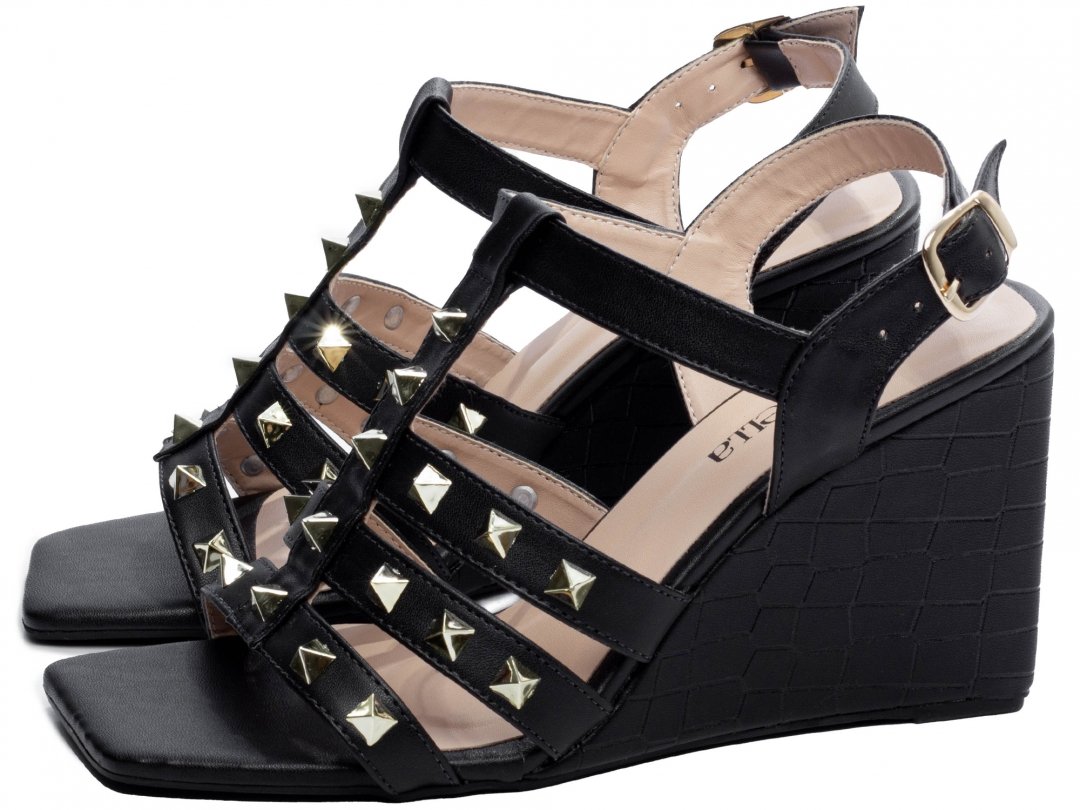 Elegancia e Conforto em Cada Passo - Sandalia Feminina Anabela Plataforma com Salto de 9cm Preto Preto 3