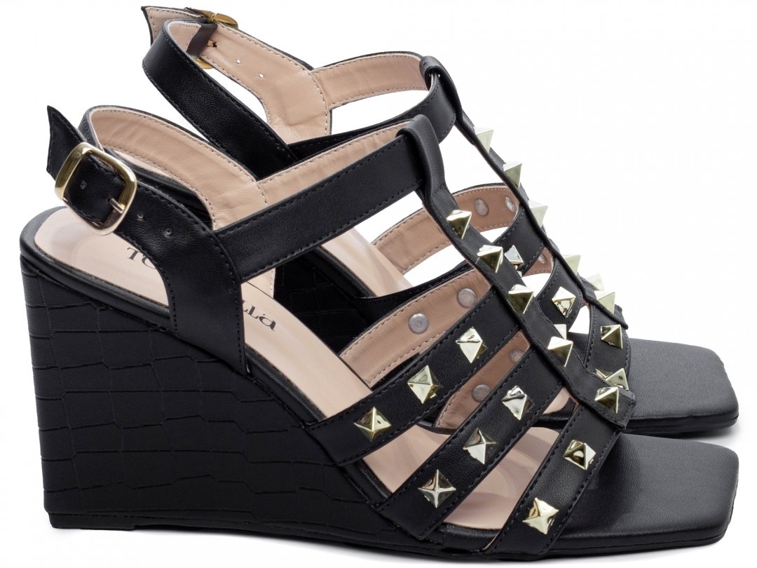 Elegancia e Conforto em Cada Passo - Sandalia Feminina Anabela Plataforma com Salto de 9cm Preto Preto 4