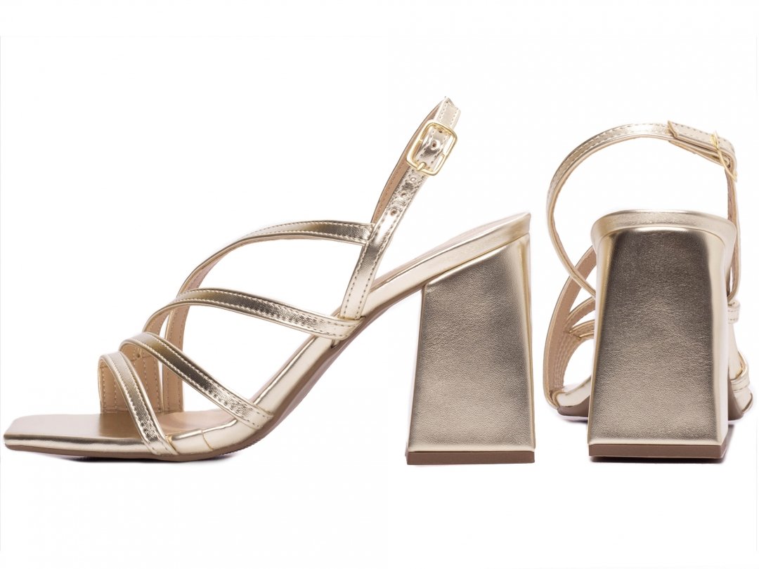 Sandalia Ouro Light - Elegancia e Conforto com Salto Grosso de 9cm - Napa Metalizado Dourado 2