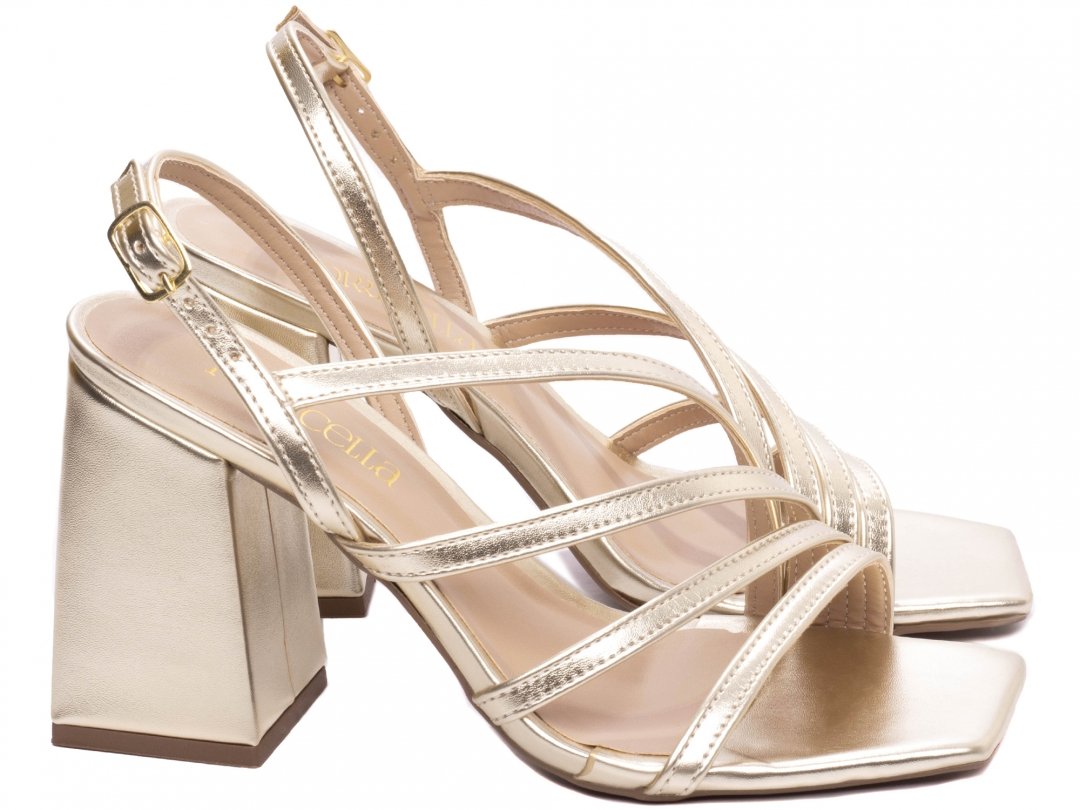 Sandalia Ouro Light - Elegancia e Conforto com Salto Grosso de 9cm - Napa Metalizado Dourado 4
