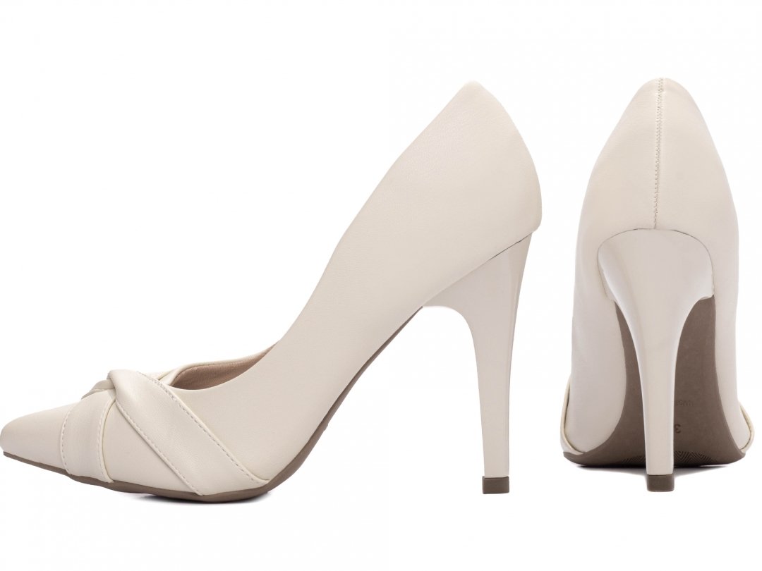 Sapato Scarpin Bico Fino - Tiras em No - Salto 10cm - Confort - Off White Branco 2