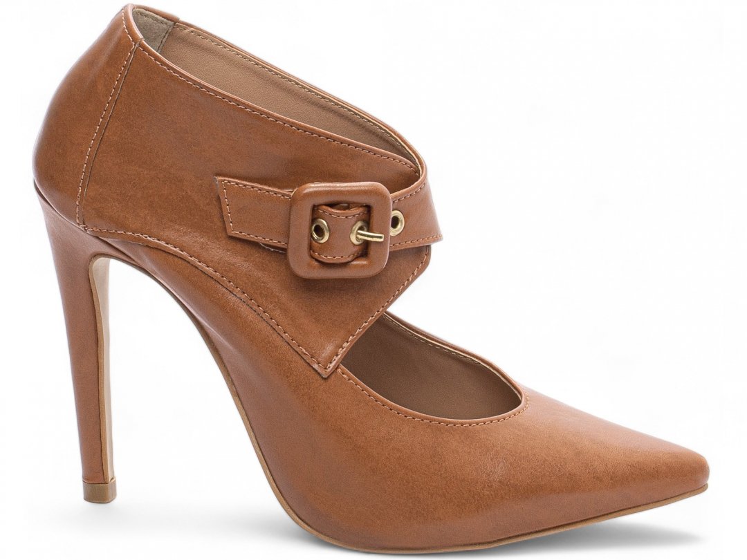Sapato Scarpin Salto 12 Sofisticacao e Charme em Napa Caramelo
