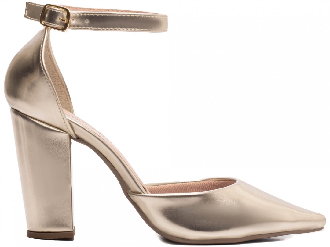 Scarpin Aberto com Fivela Salto 9cm Luxo e Glamour em Ouro Light Dourado 5