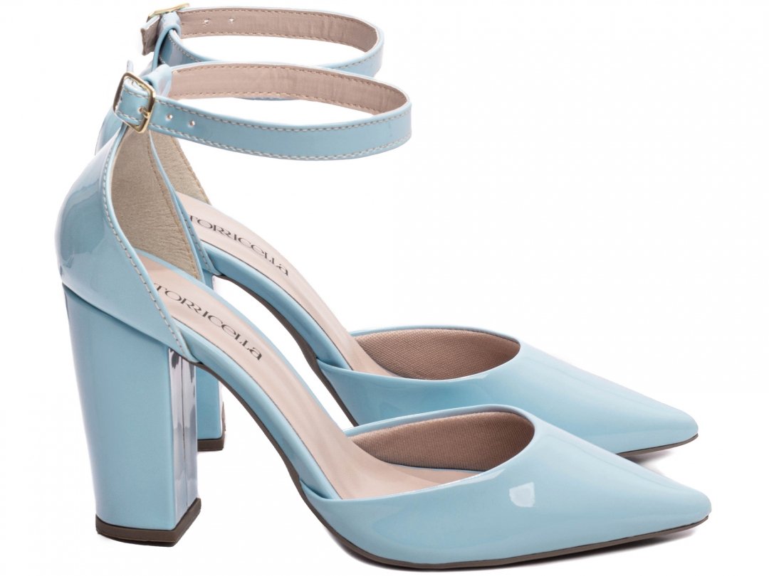 Scarpin Aberto com Fivela - Salto 9cm - Luxo e Glamour em Azul Azul 4