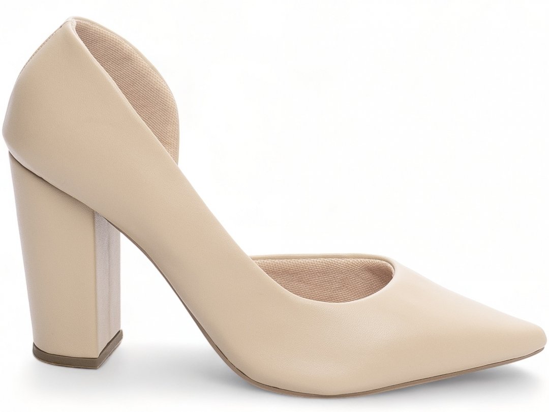 Scarpin Aberto do Lado Salto 8,5cm - Glamour Inovador em Bege Bege 1