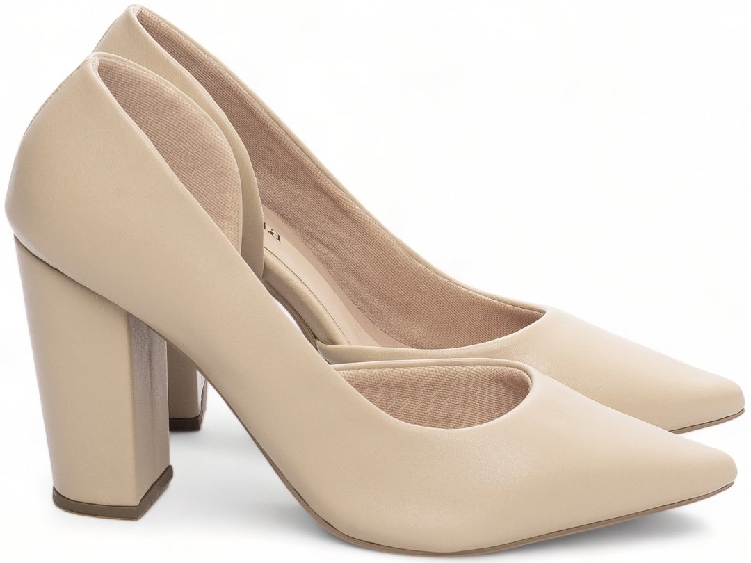 Scarpin Aberto do Lado Salto 8,5cm - Glamour Inovador em Bege Bege 4