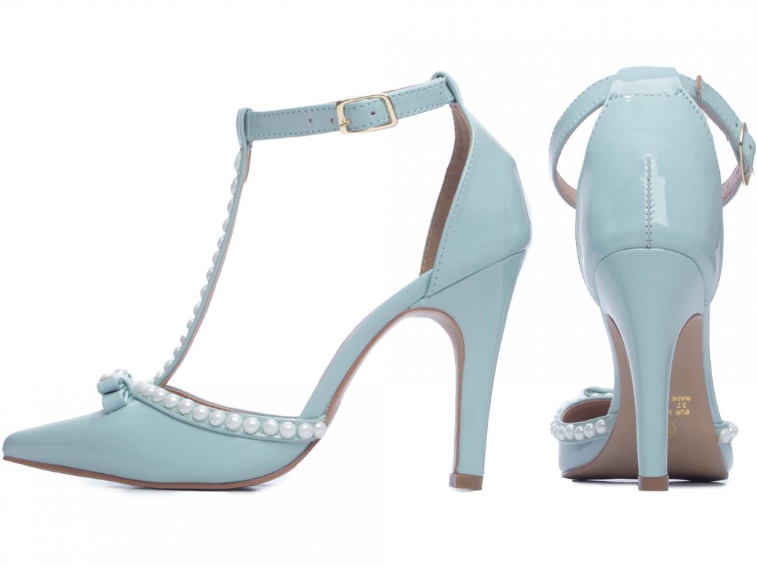 Scarpin Luxo e Glamour Azul - Salto Fino 9cm Com Perolas em ABS Azul 2