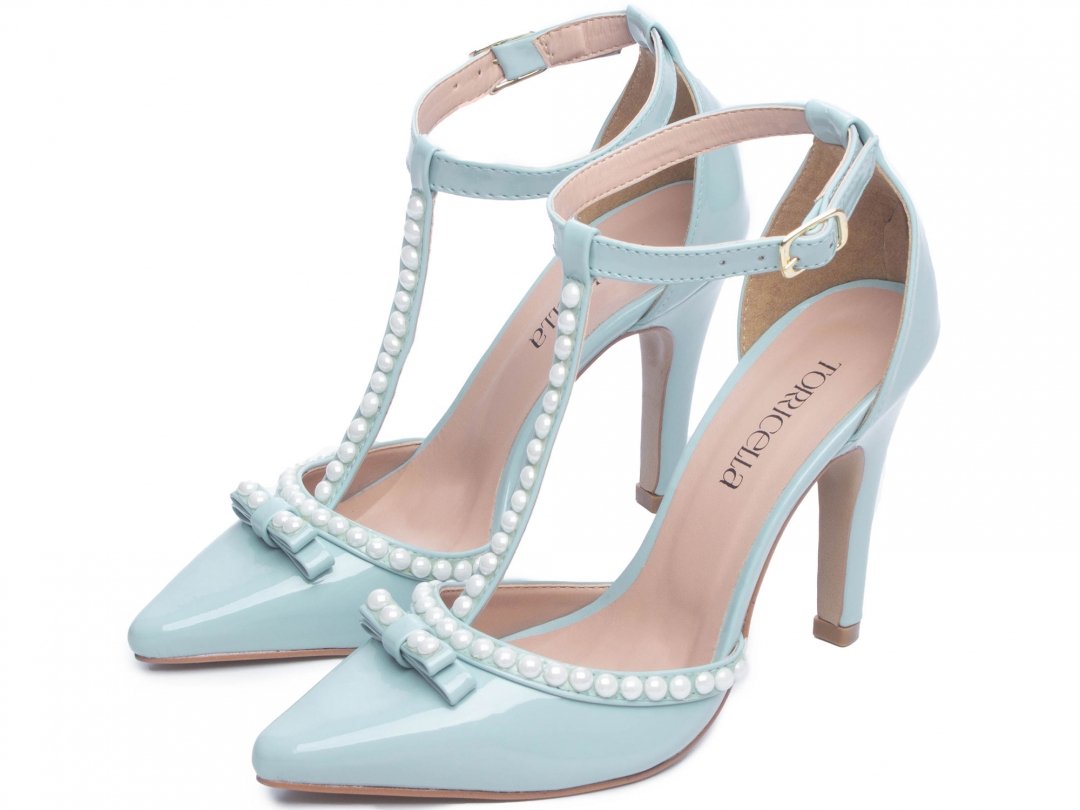 Scarpin Luxo e Glamour Azul - Salto Fino 9cm Com Perolas em ABS Azul 3