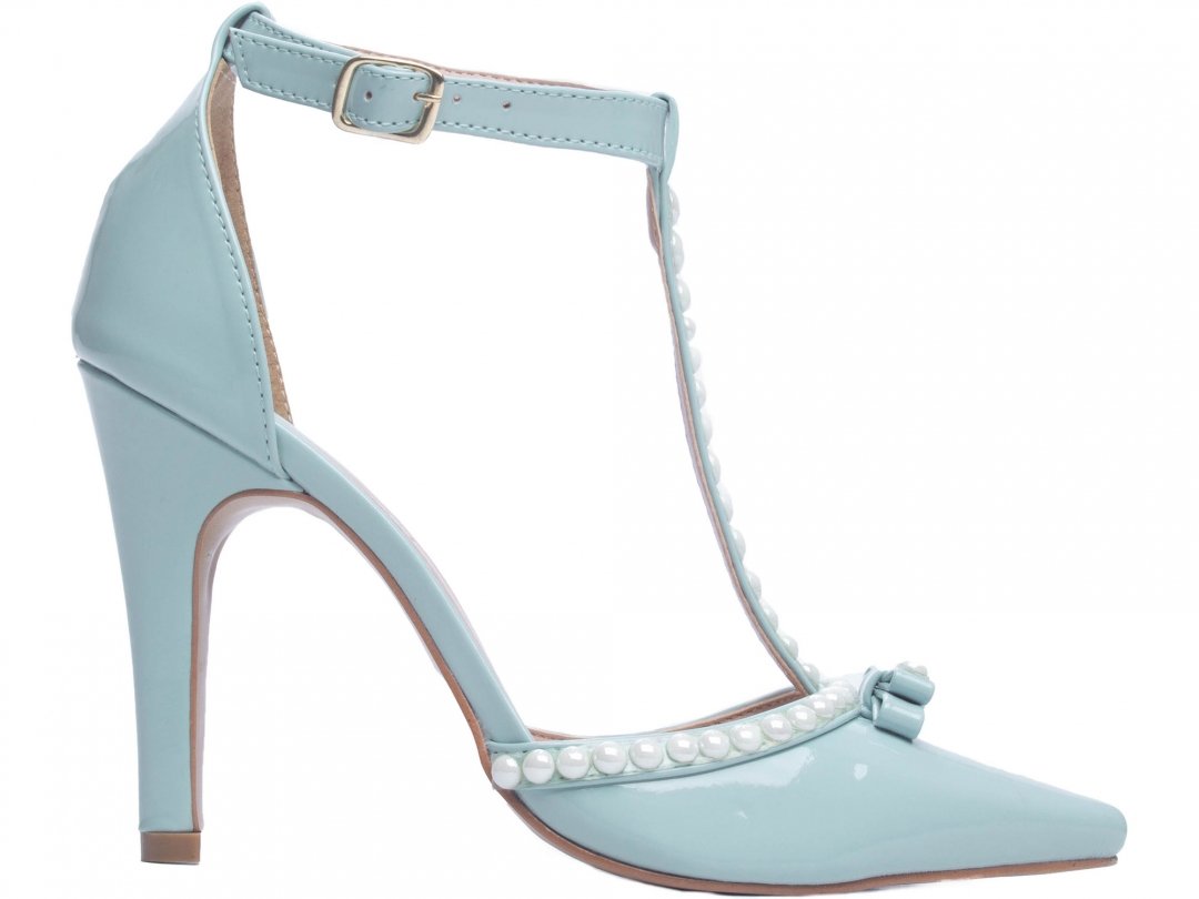 Scarpin Luxo e Glamour Azul - Salto Fino 9cm Com Perolas em ABS Azul 5
