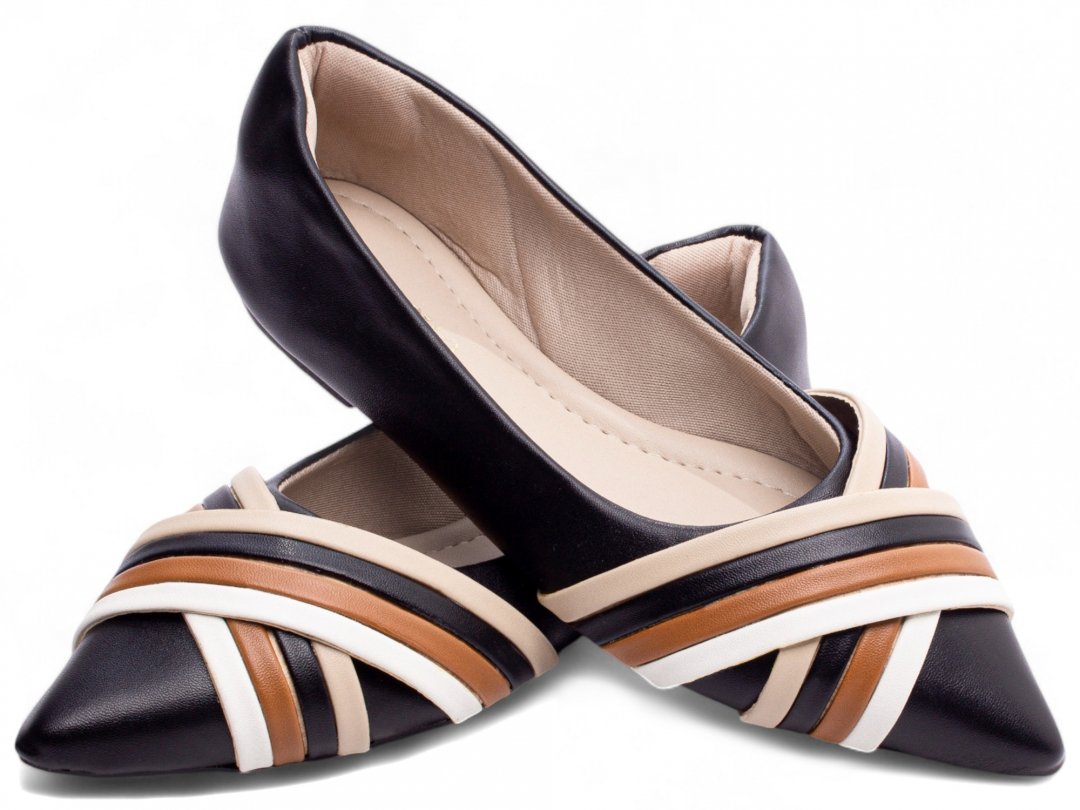 Sapatilha Feminina Bico Fino - Estilo e Conforto em Napa Preto, Branco, Caramelo e Bege