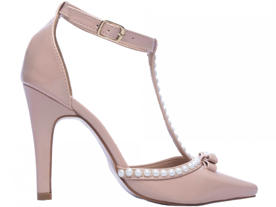 Scarpin Luxo e Glamour - Salto 9cm Fino Com Perolas em ABS Rose Bege 5