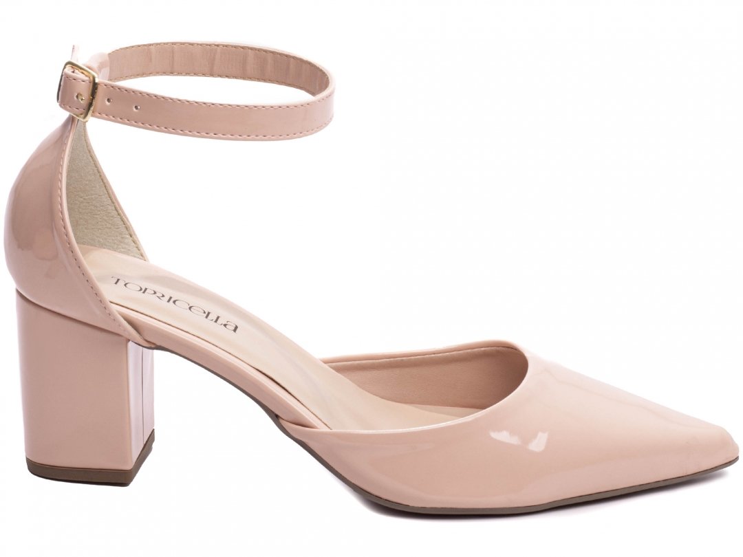 Scarpin Glamour Verniz Rose - Salto 6,5cm - Fechado Atras Bege 1