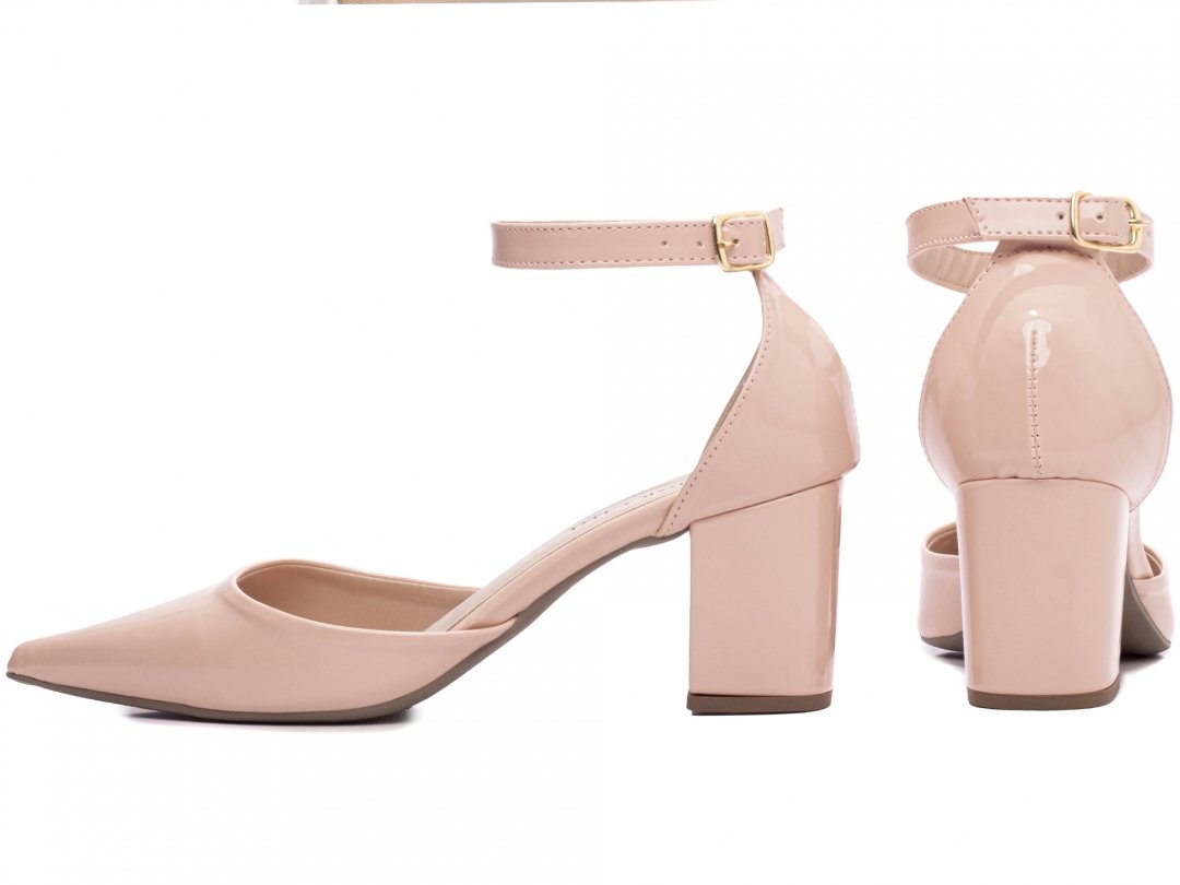 Scarpin Glamour Verniz Rose - Salto 6,5cm - Fechado Atras Bege 2