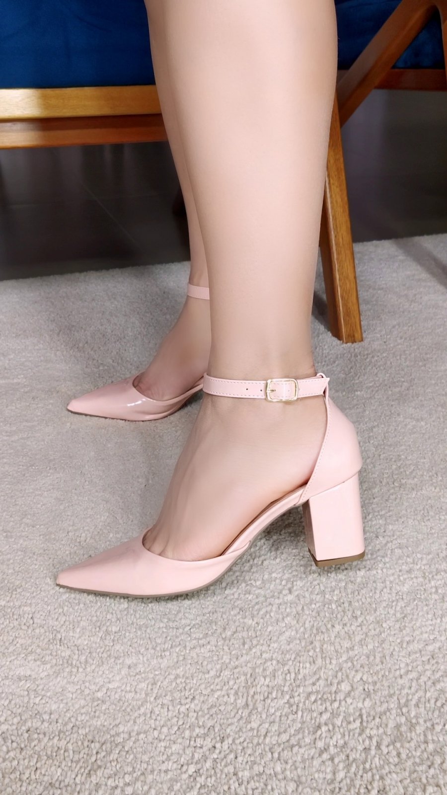 Scarpin Glamour Verniz Rose - Salto 6,5cm - Fechado Atras Bege 8