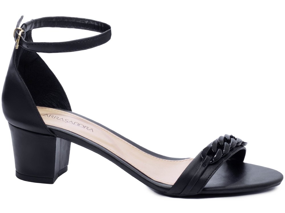 Sandalia Salto Bloco Grosso Baixo 5,5 cm - Elegancia e Glamour em Preto Preto 1