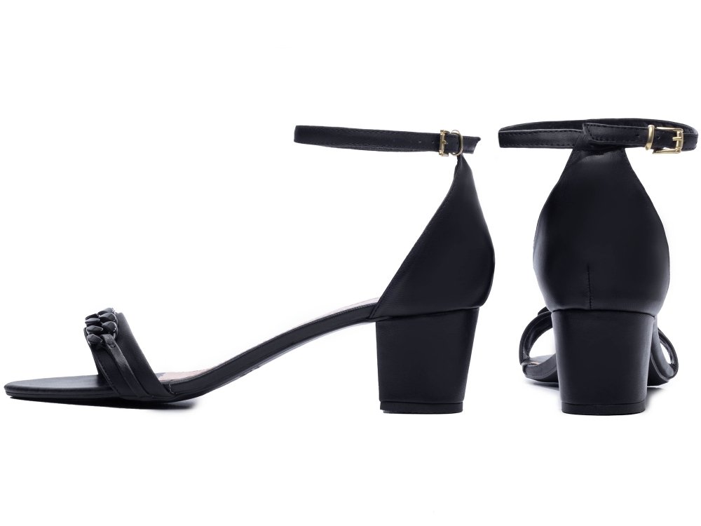 Sandalia Salto Bloco Grosso Baixo 5,5 cm - Elegancia e Glamour em Preto Preto 2