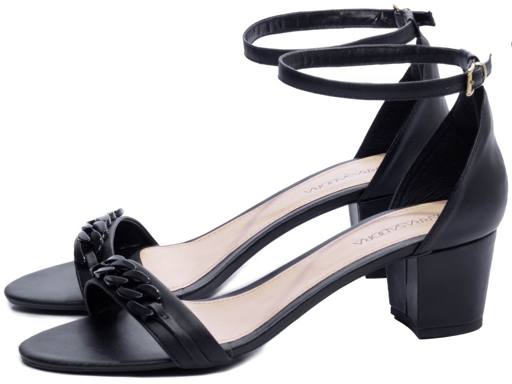 Sandalia Salto Bloco Grosso Baixo 5,5 cm - Elegancia e Glamour em Preto Preto 3