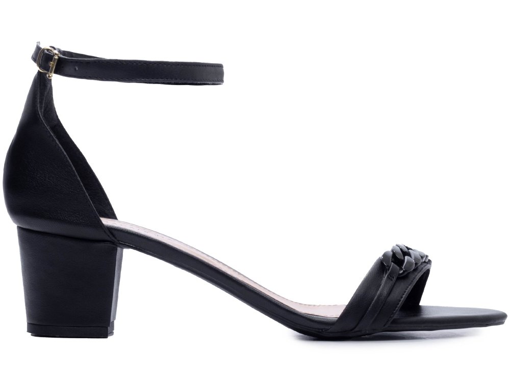 Sandalia Salto Bloco Grosso Baixo 5,5 cm - Elegancia e Glamour em Preto Preto 5
