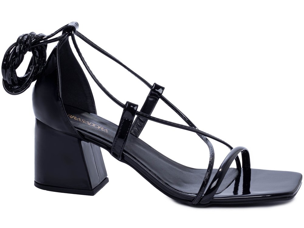 Sandalia Verniz Preto Salto Bloco Grosso Triangular 7 cm - Colecao Finest 2025 - Antiderrapante Preto 2