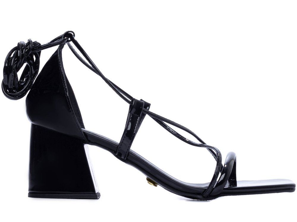 Sandalia Verniz Preto Salto Bloco Grosso Triangular 7 cm - Colecao Finest 2025 - Antiderrapante Preto 6