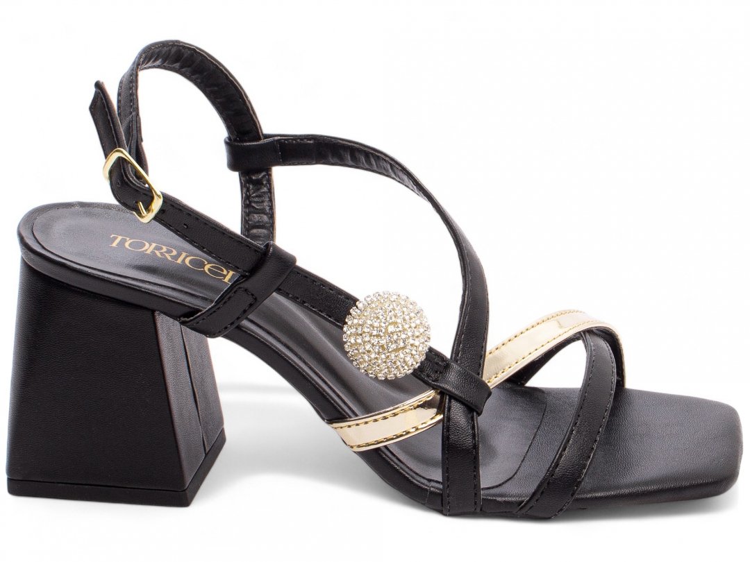 Sandalia Preta com Strass - Salto 7 cm - Antiderrapante Preto 1