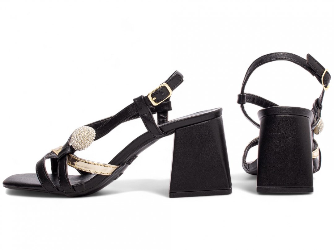 Sandalia Preta com Strass - Salto 7 cm - Antiderrapante Preto 2