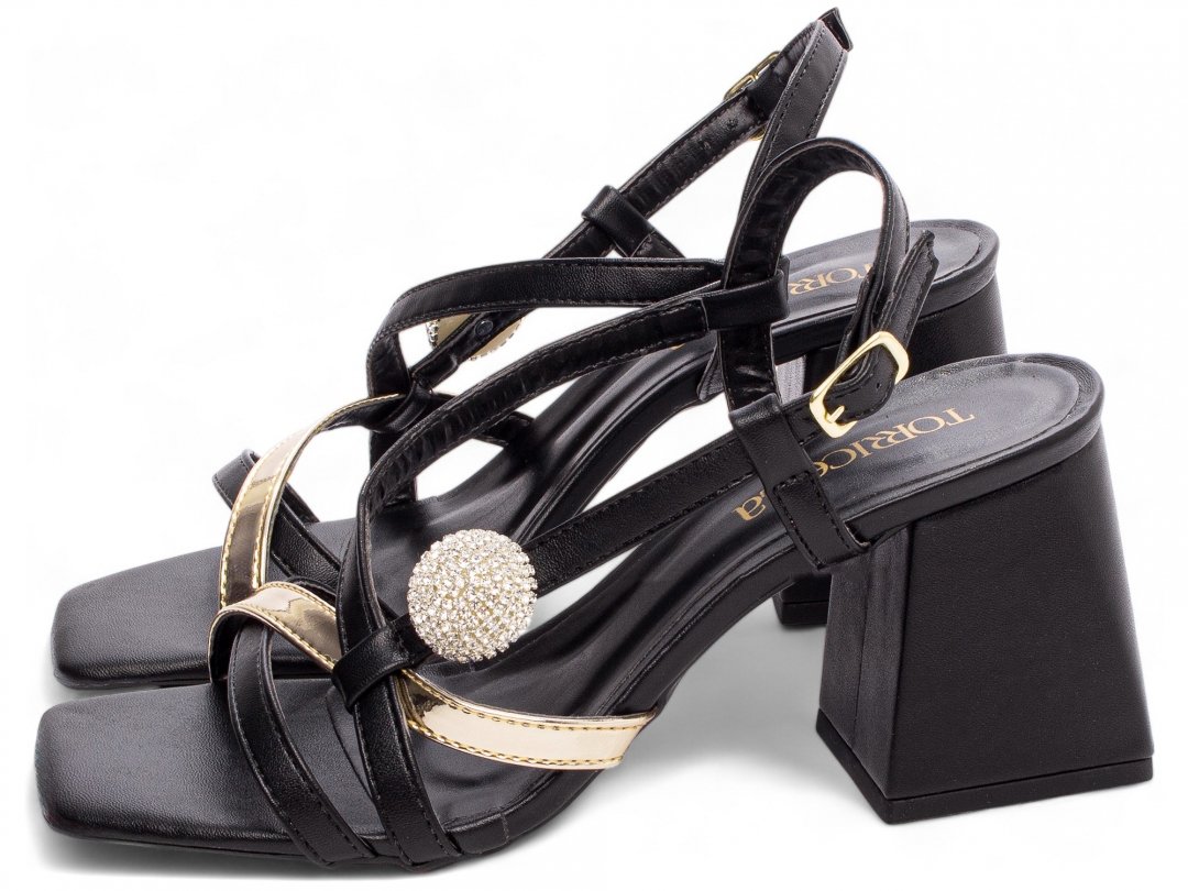 Sandalia Preta com Strass - Salto 7 cm - Antiderrapante Preto 3