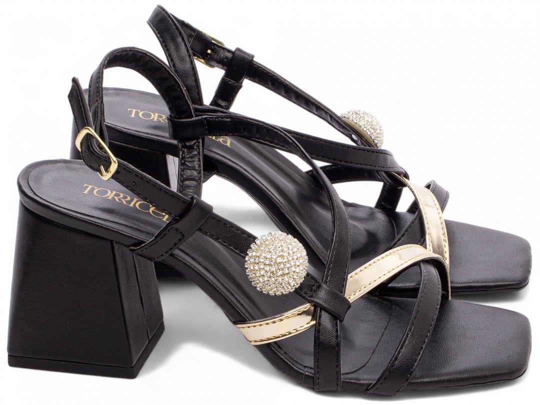 Sandalia Preta com Strass - Salto 7 cm - Antiderrapante Preto 4