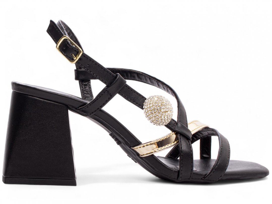 Sandalia Preta com Strass - Salto 7 cm - Antiderrapante Preto 5