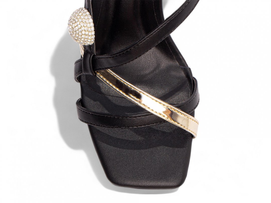 Sandalia Preta com Strass - Salto 7 cm - Antiderrapante Preto 6