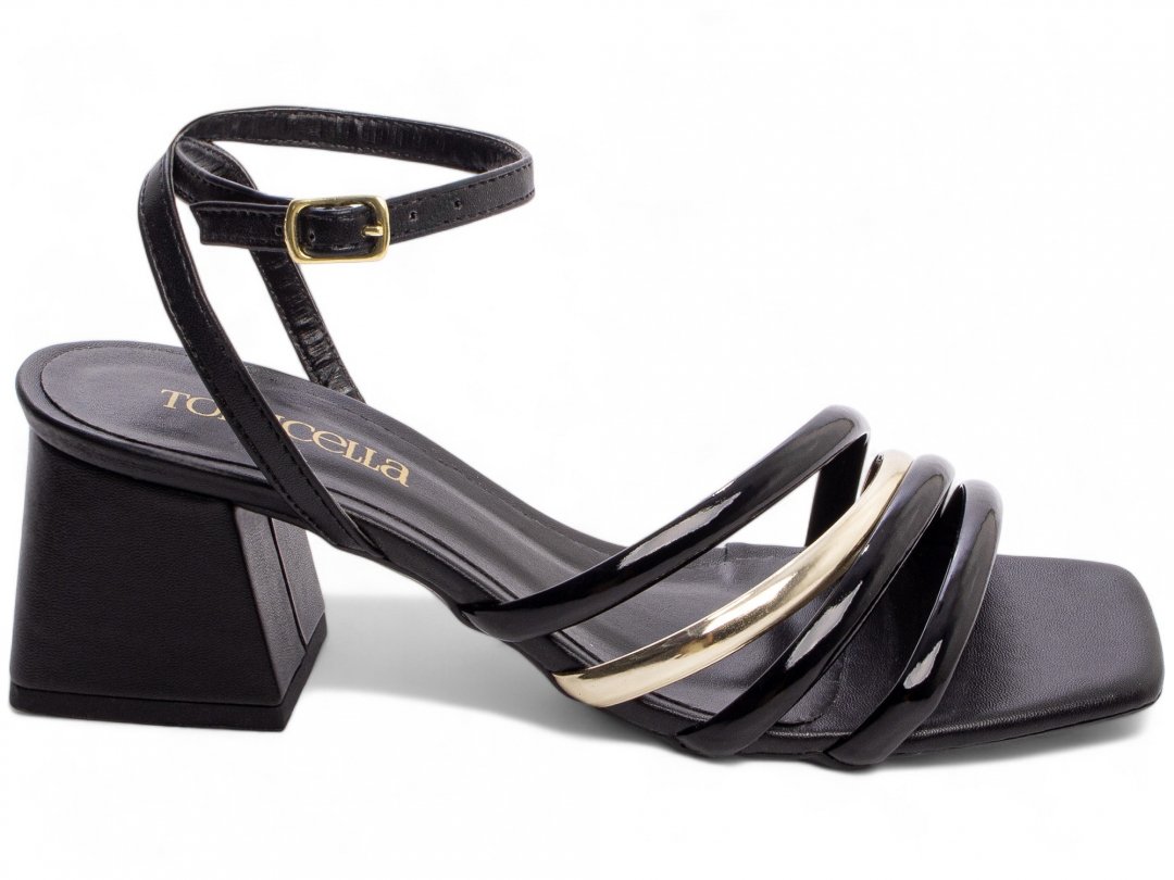 Sandalia Preta Confortavel - Salto 5,5 cm - Antiderrapante Preto 1