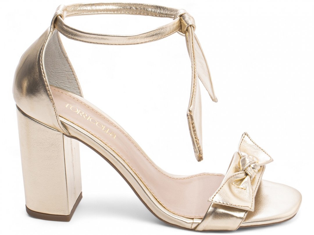 Sandalia Dourada com Laco - Salto 8,5 cm - Antiderrapante Dourado 1