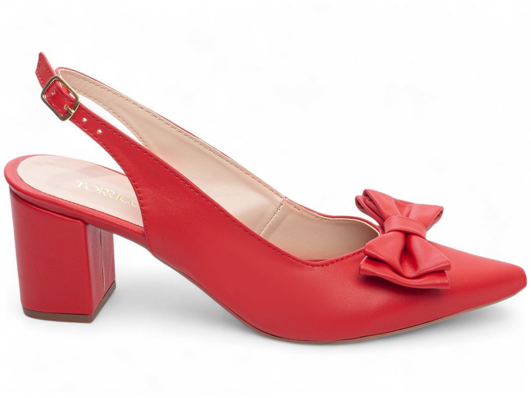 Scarpin Vermelho - 6,5 cm - Laco e Fivela Dourados