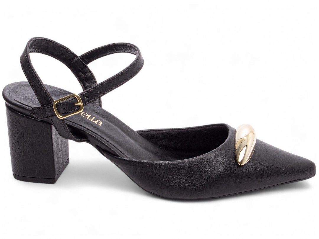 Scarpin Preto - 6 cm - Enfeite Dourado Preto 1