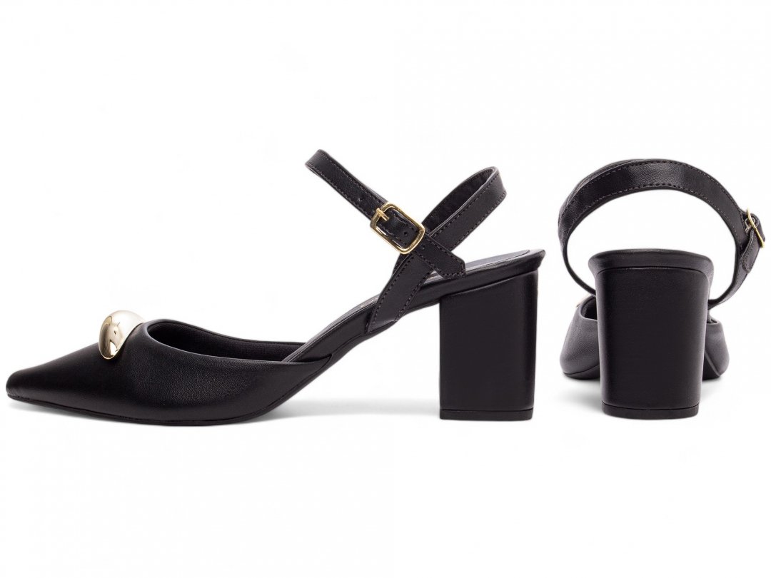 Scarpin Preto - 6 cm - Enfeite Dourado Preto 2