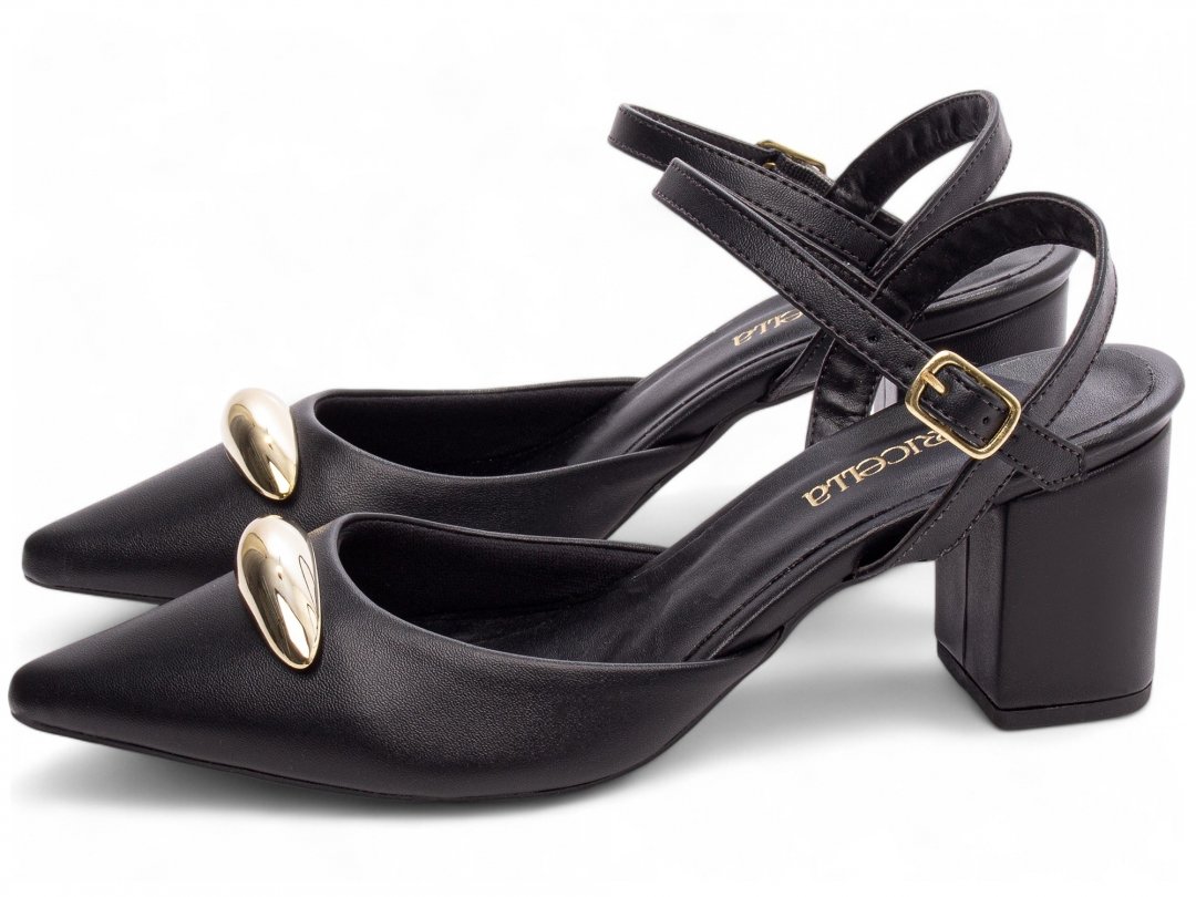 Scarpin Preto - 6 cm - Enfeite Dourado Preto 3