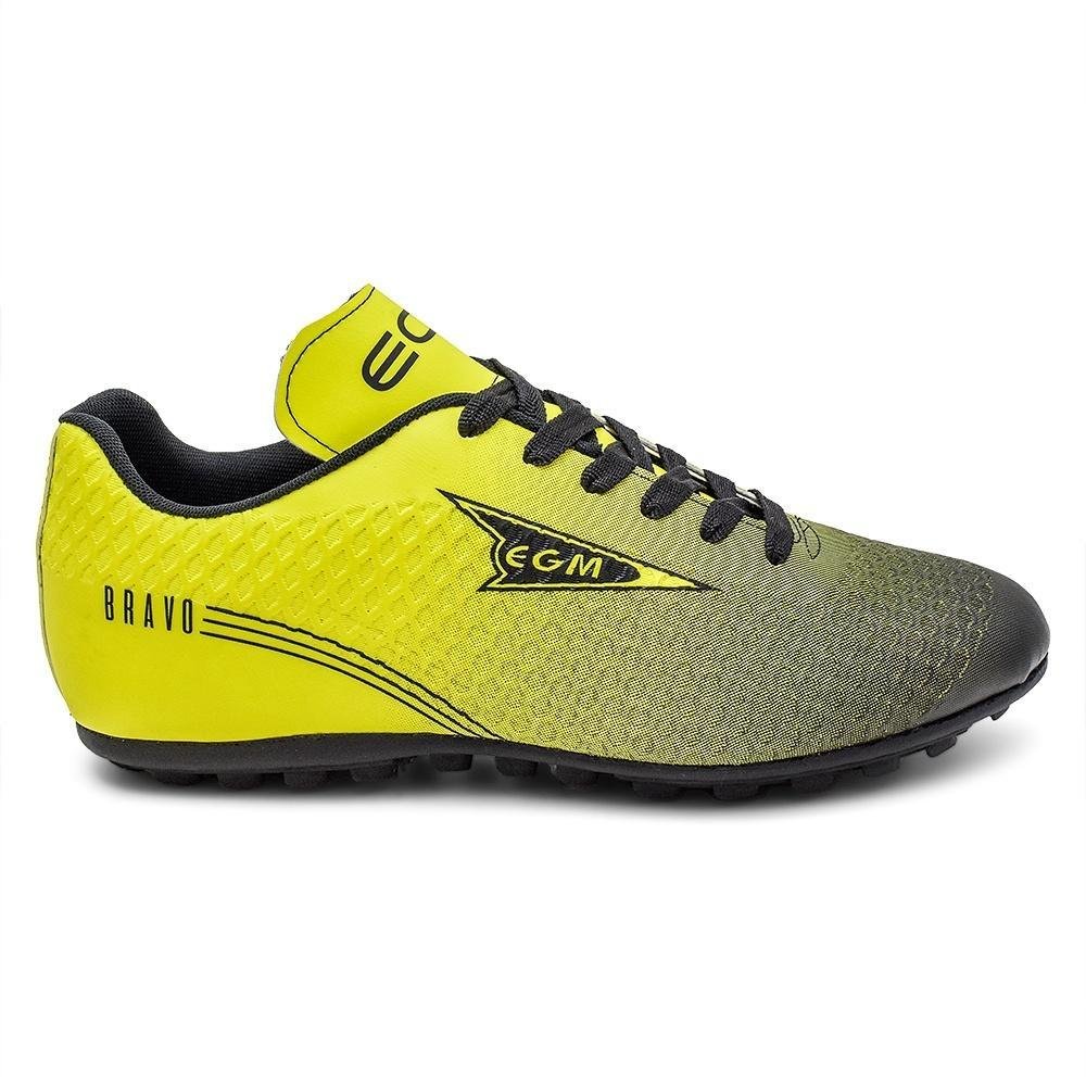 Chuteira EGM  Masculina Bravo Society ( quadra ) Preta e Verde Limao Amarelo/Preto 1