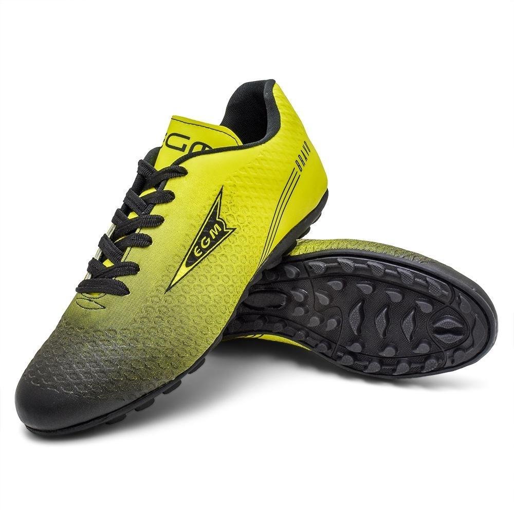 Chuteira EGM  Masculina Bravo Society ( quadra ) Preta e Verde Limao Amarelo/Preto 2