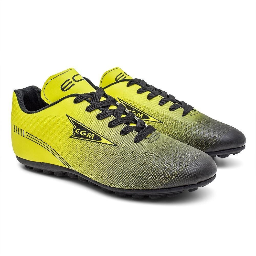 Chuteira EGM  Masculina Bravo Society ( quadra ) Preta e Verde Limao Amarelo/Preto 3