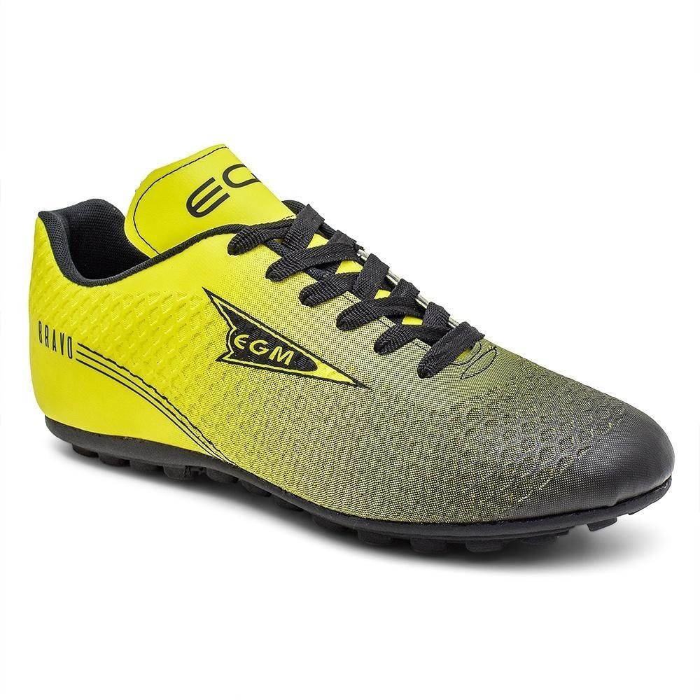 Chuteira EGM  Masculina Bravo Society ( quadra ) Preta e Verde Limao Amarelo/Preto 4