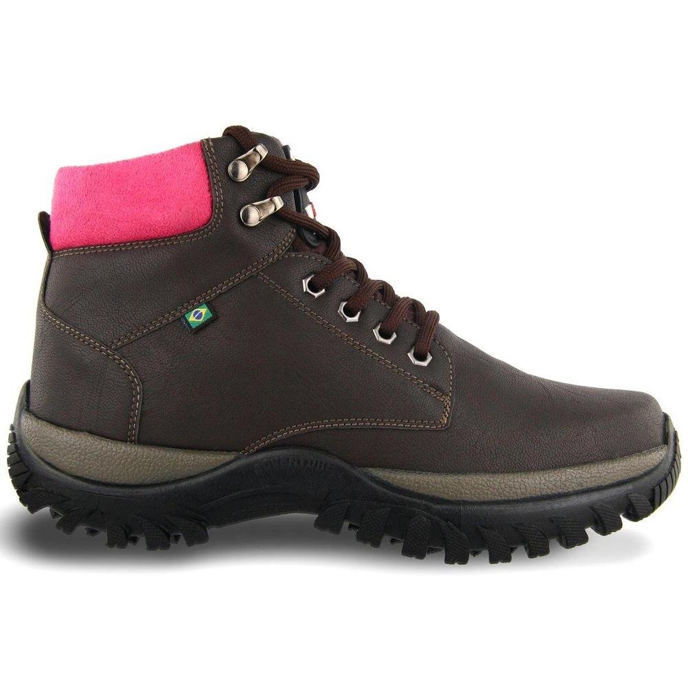 Bota Coturno Feminino Cafe com Rosa Estilo e Conforto Marrom/Rosa