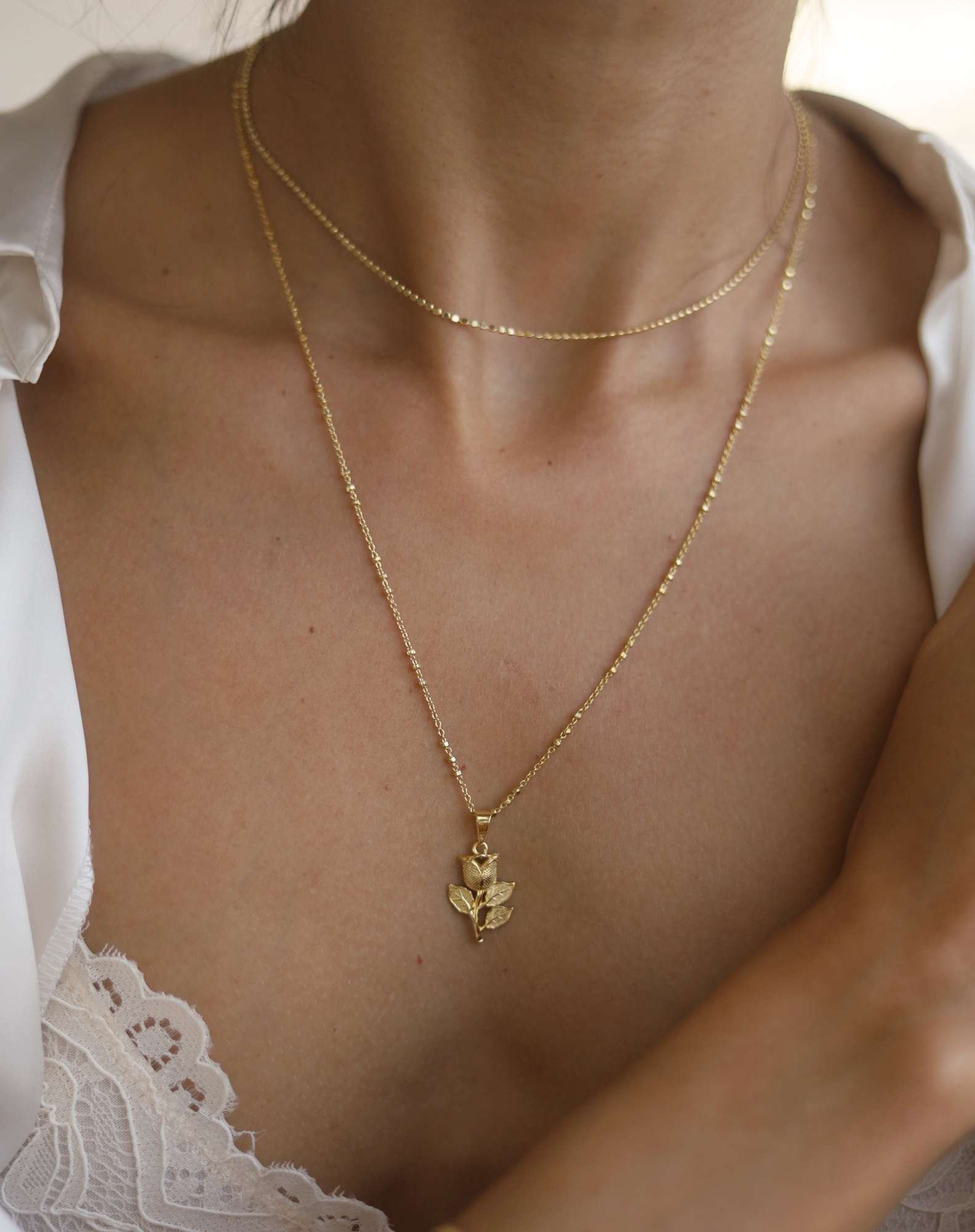 Colar Rosa Banho Ouro Dourado 2