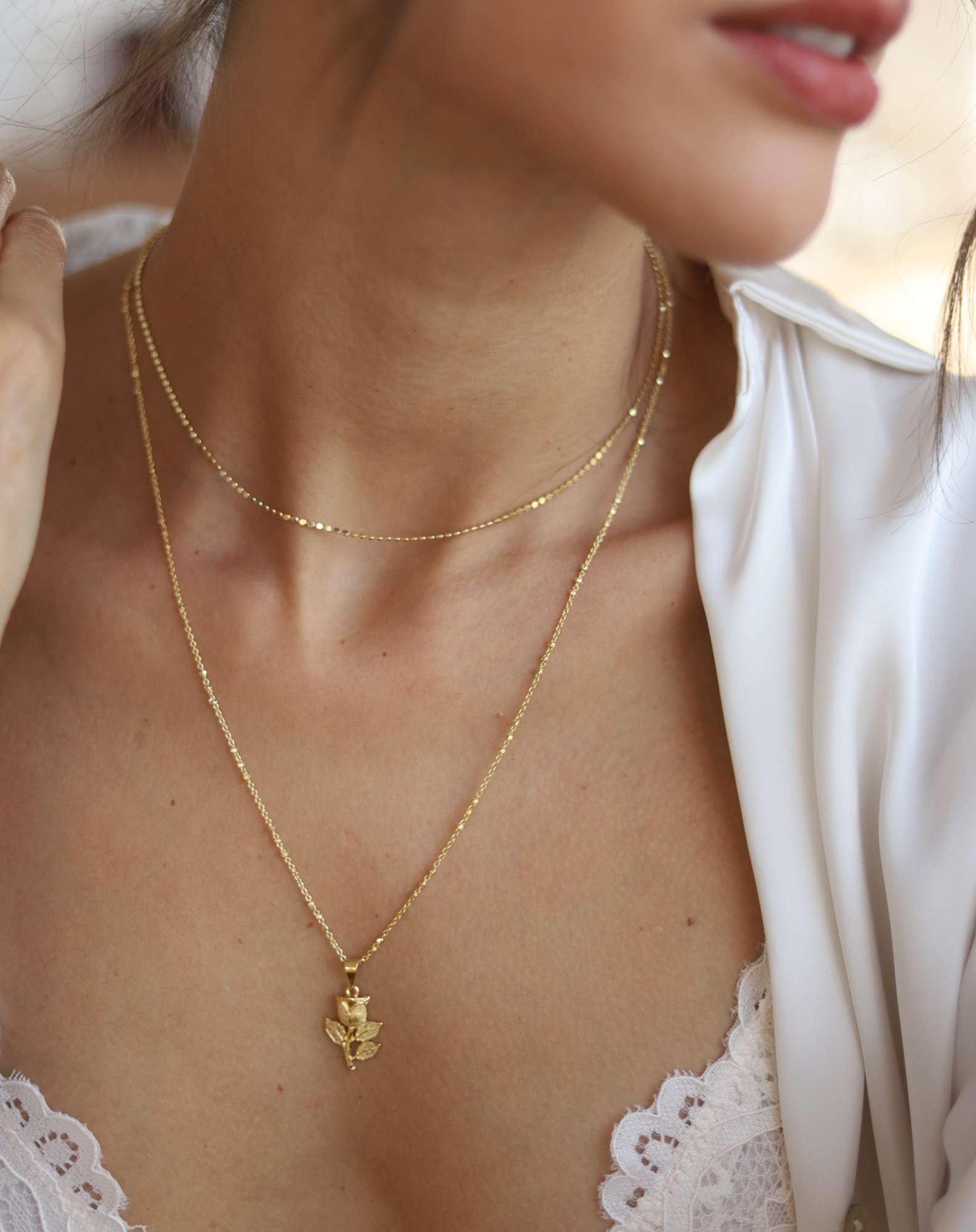 Colar Rosa Banho Ouro Dourado 6