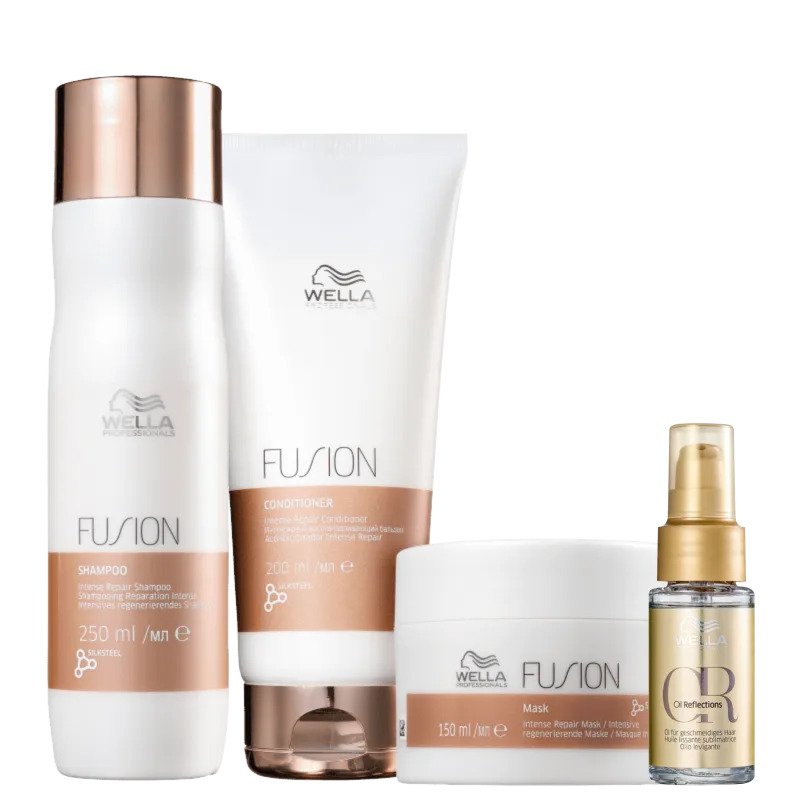 Kit Wella Shampoo Cond Mask Fusion + Oil Reflections Oleo Capilar ÚNICO 1