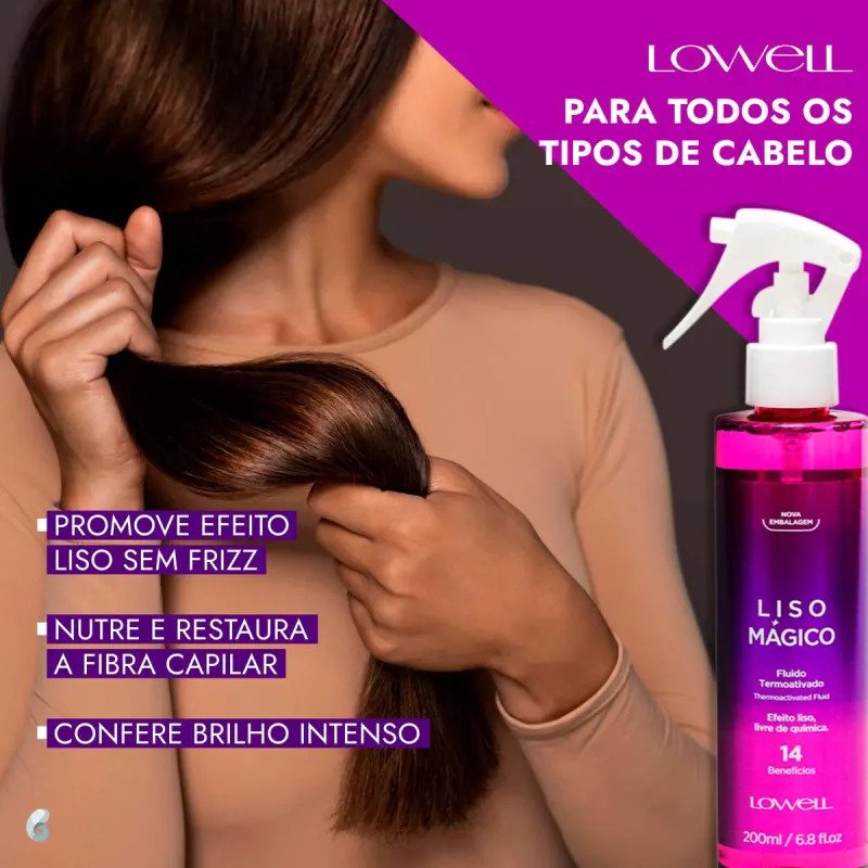 Liso Magico Fluido Termoativado 200ml Lowell 200ml 4