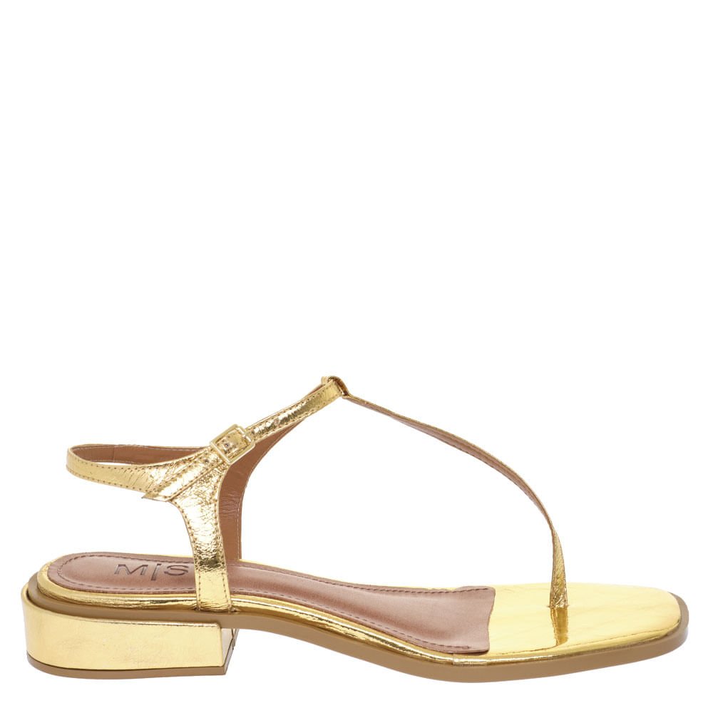 Sandalia M|S Metalizado Bala Ouro Salto Bloco Dourado 1