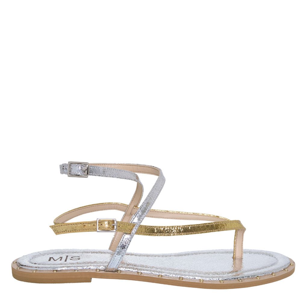 Sandália Rasteira Cristal Prata Ouro M|S Prata 1