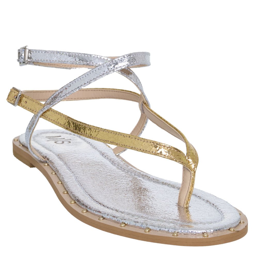 Sandália Rasteira Cristal Prata Ouro M|S Prata 2